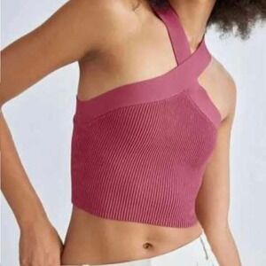 Aritzia Babaton Sculpt Knit Criss Cross Cropped Tank‎ Dark Rose Pink Womens XL